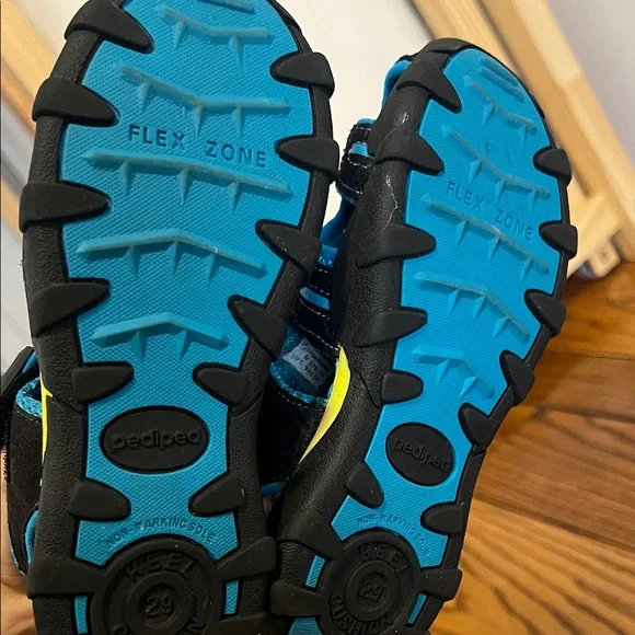 Pediped Kids Sandals in Black and Blue with Yellow Accents - Picture 15 of 16